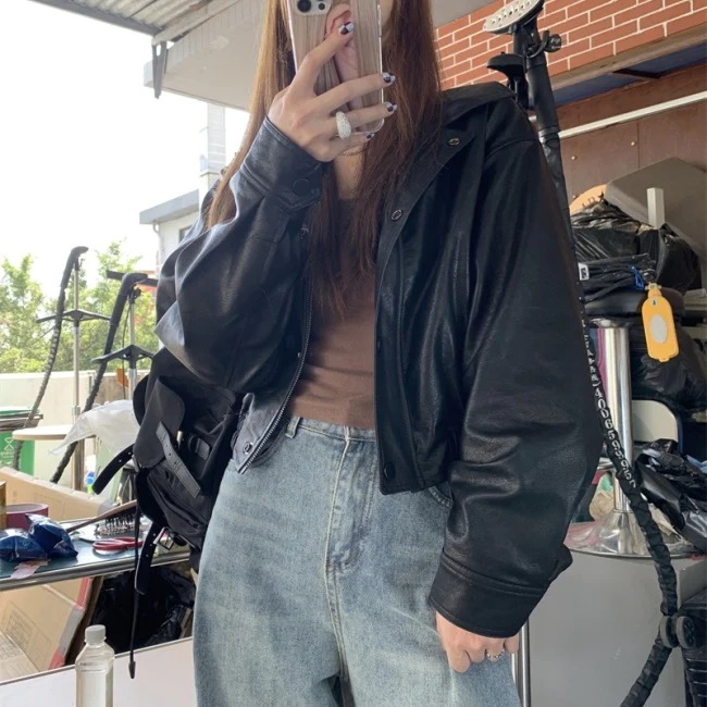 エコレザー ジャケット レディース 韓国 クロップド ショートジャケット オーバーサイズ 春 アウター エコレザー ジャケット レディース 韓国 クロップド ショートジャケット オーバーサイズ 春 アウター