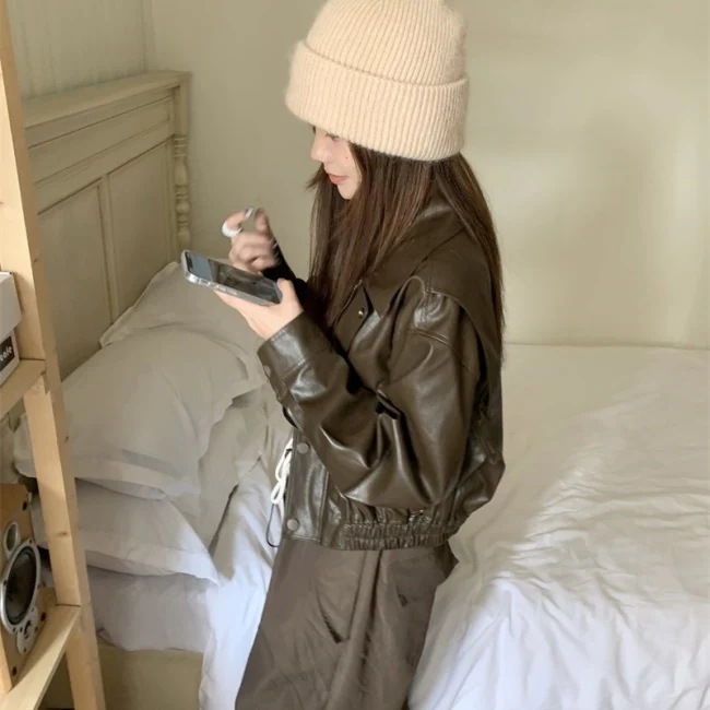 エコレザー ジャケット レディース 韓国 クロップド ショートジャケット オーバーサイズ 春 アウター エコレザー ジャケット レディース 韓国 クロップド ショートジャケット オーバーサイズ 春 アウター