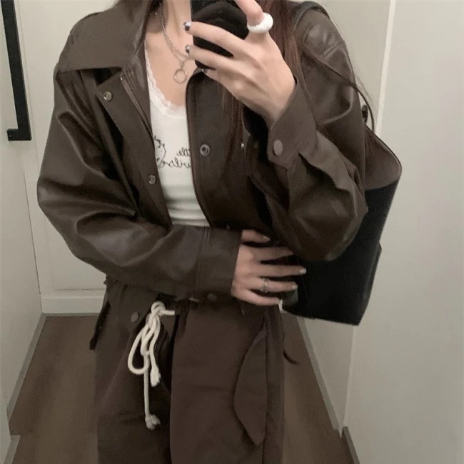 エコレザー ジャケット レディース 韓国 クロップド ショートジャケット オーバーサイズ 春 アウター エコレザー ジャケット レディース 韓国 クロップド ショートジャケット オーバーサイズ 春 アウター