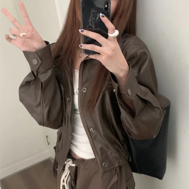 エコレザー ジャケット レディース 韓国 クロップド ショートジャケット オーバーサイズ 春 アウター エコレザー ジャケット レディース 韓国 クロップド ショートジャケット オーバーサイズ 春 アウター