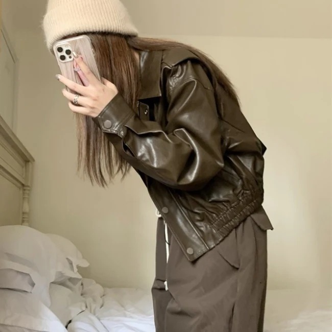 エコレザー ジャケット レディース 韓国 クロップド ショートジャケット オーバーサイズ 春 アウター エコレザー ジャケット レディース 韓国 クロップド ショートジャケット オーバーサイズ 春 アウター