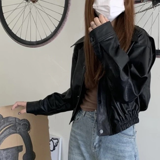 エコレザー ジャケット レディース 韓国 クロップド ショートジャケット オーバーサイズ 春 アウター エコレザー ジャケット レディース 韓国 クロップド ショートジャケット オーバーサイズ 春 アウター