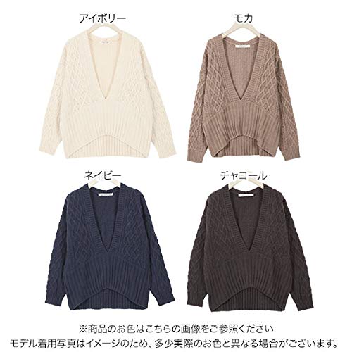 [神戸レタス] インドネシア深Vネックケーブルニットトップス [C4783] フリー アイボリー