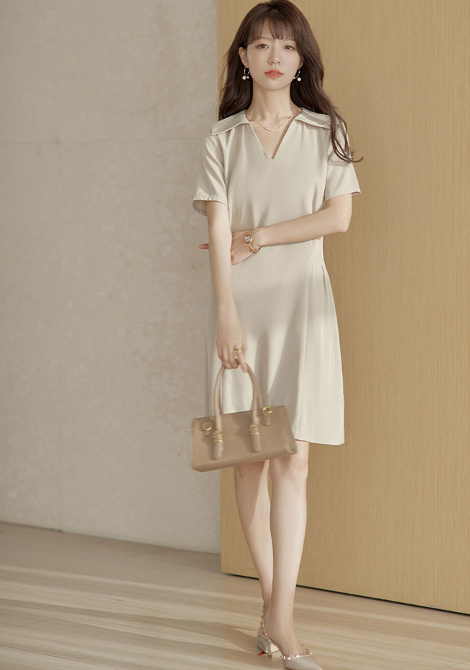 半袖ワンピース レディース Vネック ワンピース 膝上 ショート丈 ミニ丈ワン シンプル ゆったり かわいい おしゃれ カジュアル きれいめ 上品 エレガント 通勤 通勤 春夏