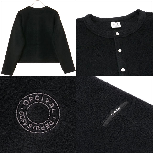 クルーネック カーディガン [OR-C0378-EFC] CREW NECK CARDIGAN レディース トップス 羽織り 長袖 軽量 フリース BLACK 正規取扱店