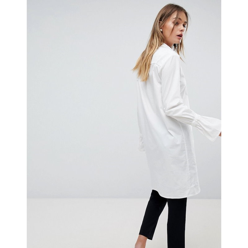 ヴィラ レディース トップス ブラウス・シャツ【Vila Longline Shirt with Fluted Sleeve】White ヴィラ レディース トップス ブラウス・シャツ【Vila Longline Shirt with Fluted Sleeve】White