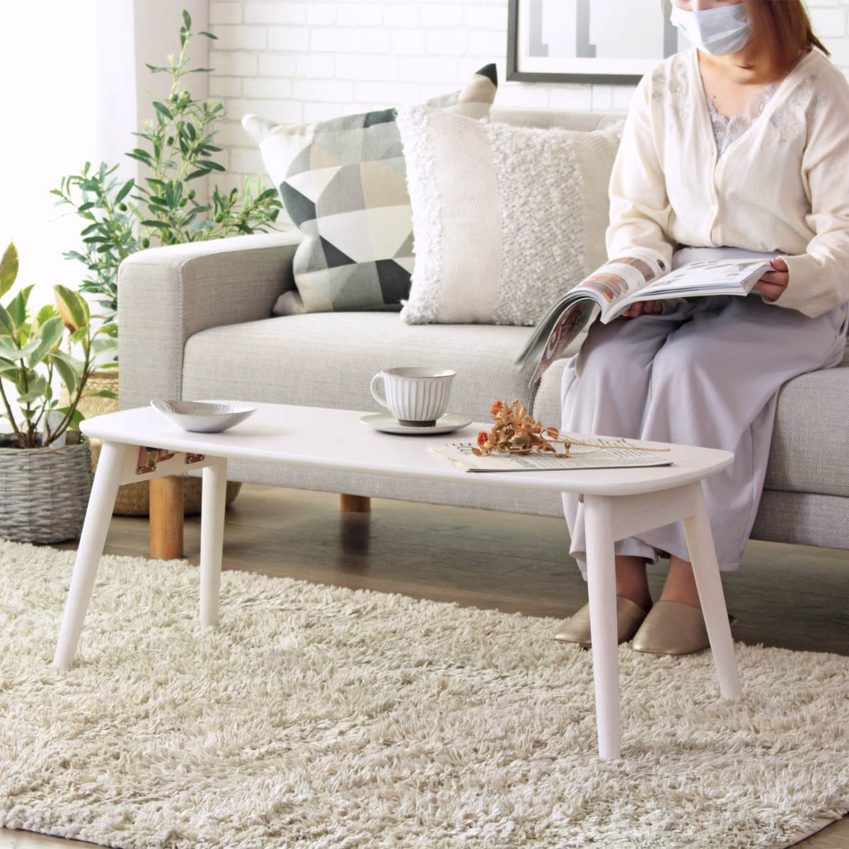 センターテーブル 木製 ローテーブル 白 ナチュラル 木目調 北欧