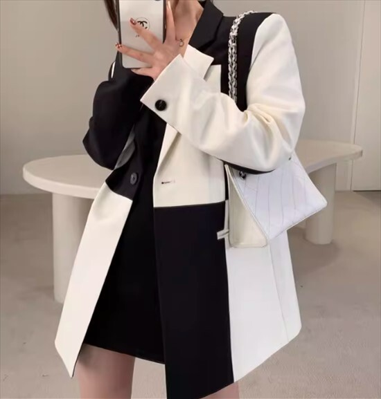 アウター トップス ジャケット テーラードカラー スーツジャケット カーディガン ジャケット シングルブレスト レギュラー丈 春 秋 長袖 前開き ボタン ポケット バイカラー 切替デザイン アウター トップス ジャケット テーラードカラー スーツジャケット カーディガン ジャケット シングルブレスト レギュラー丈 春 秋 長袖 前開き ボタン ポケット バイカラー 切替デザイン