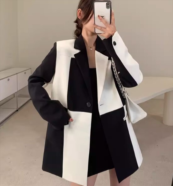 アウター トップス ジャケット テーラードカラー スーツジャケット カーディガン ジャケット シングルブレスト レギュラー丈 春 秋 長袖 前開き ボタン ポケット バイカラー 切替デザイン アウター トップス ジャケット テーラードカラー スーツジャケット カーディガン ジャケット シングルブレスト レギュラー丈 春 秋 長袖 前開き ボタン ポケット バイカラー 切替デザイン