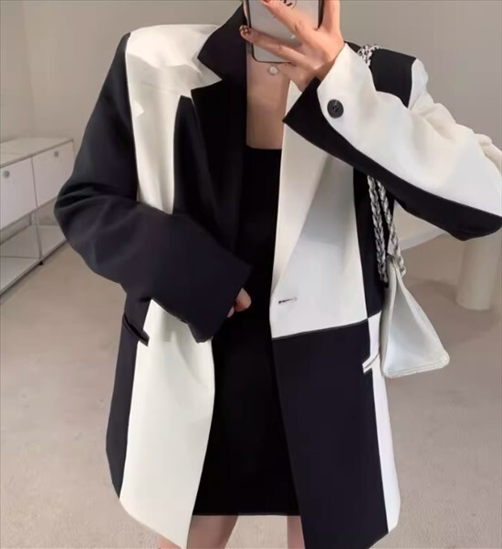 アウター トップス ジャケット テーラードカラー スーツジャケット カーディガン ジャケット シングルブレスト レギュラー丈 春 秋 長袖 前開き ボタン ポケット バイカラー 切替デザイン アウター トップス ジャケット テーラードカラー スーツジャケット カーディガン ジャケット シングルブレスト レギュラー丈 春 秋 長袖 前開き ボタン ポケット バイカラー 切替デザイン