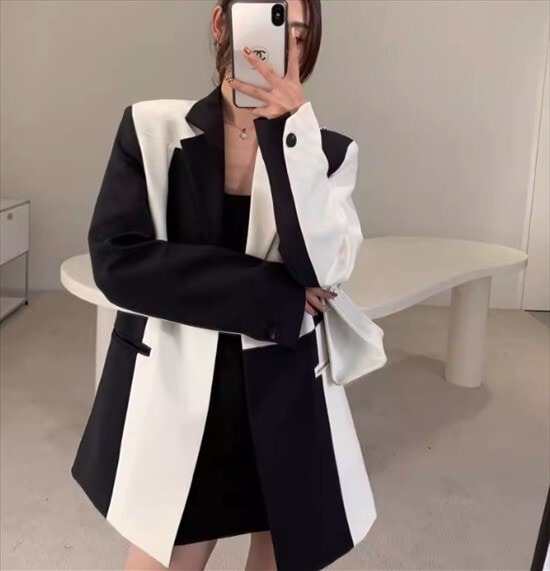 アウター トップス ジャケット テーラードカラー スーツジャケット カーディガン ジャケット シングルブレスト レギュラー丈 春 秋 長袖 前開き ボタン ポケット バイカラー 切替デザイン アウター トップス ジャケット テーラードカラー スーツジャケット カーディガン ジャケット シングルブレスト レギュラー丈 春 秋 長袖 前開き ボタン ポケット バイカラー 切替デザイン