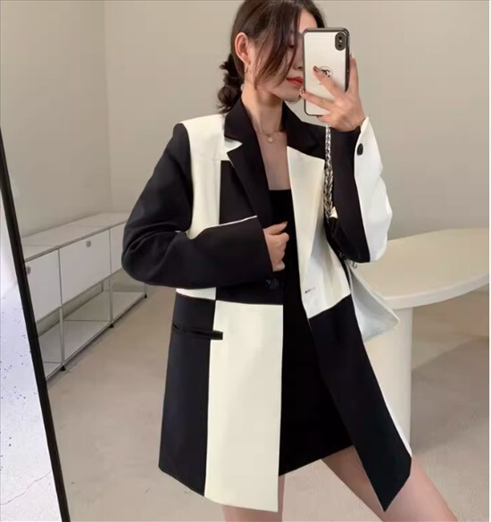 アウター トップス ジャケット テーラードカラー スーツジャケット カーディガン ジャケット シングルブレスト レギュラー丈 春 秋 長袖 前開き ボタン ポケット バイカラー 切替デザイン アウター トップス ジャケット テーラードカラー スーツジャケット カーディガン ジャケット シングルブレスト レギュラー丈 春 秋 長袖 前開き ボタン ポケット バイカラー 切替デザイン
