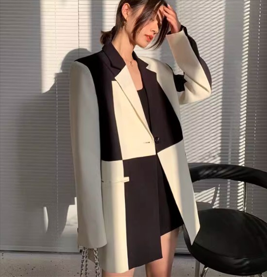 アウター トップス ジャケット テーラードカラー スーツジャケット カーディガン ジャケット シングルブレスト レギュラー丈 春 秋 長袖 前開き ボタン ポケット バイカラー 切替デザイン アウター トップス ジャケット テーラードカラー スーツジャケット カーディガン ジャケット シングルブレスト レギュラー丈 春 秋 長袖 前開き ボタン ポケット バイカラー 切替デザイン