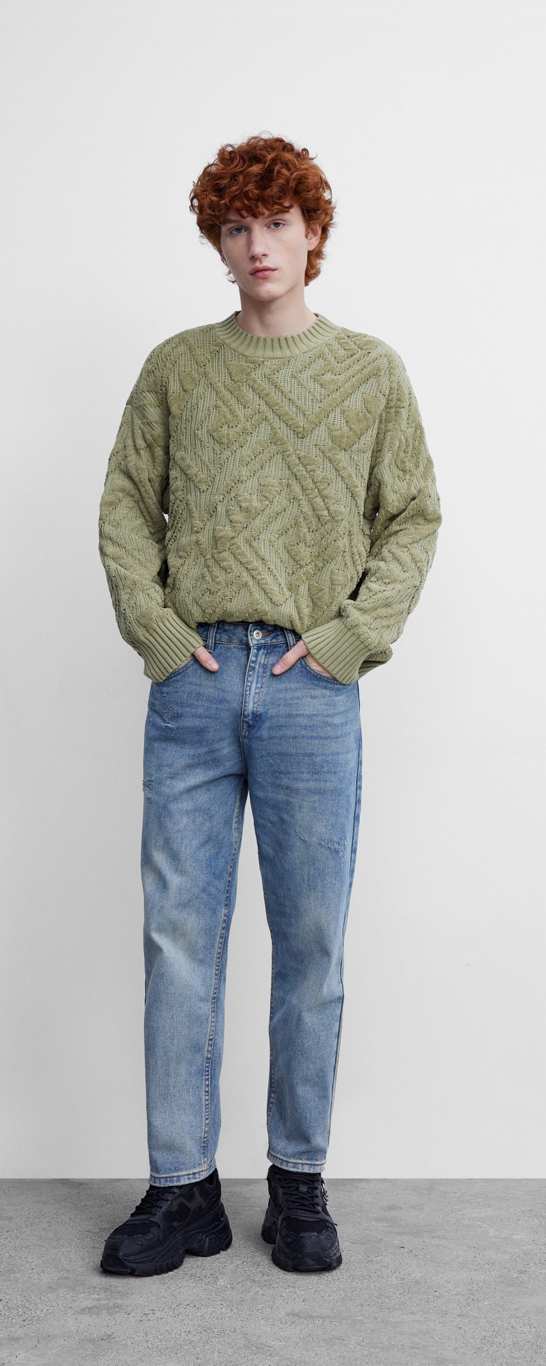秋 冬 メンズ ファッション ジャカード ラウンドネック カップル セーター ニット Tシャツ グリーン XS S M L トップス Tシャツ シャツ ニットソー 袖あり 長袖 きれいめ シンプル
