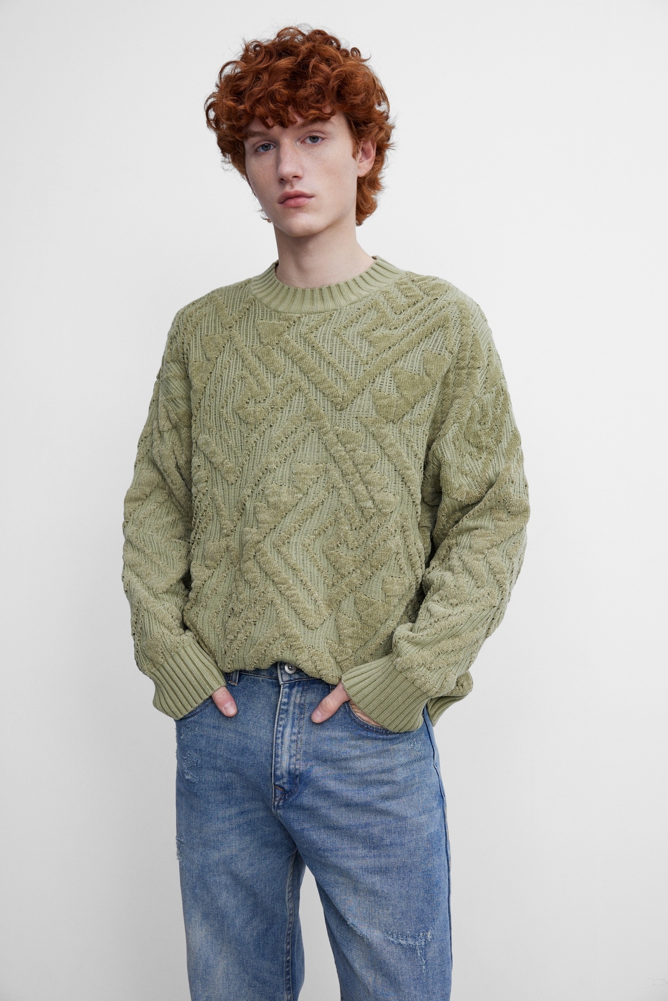秋 冬 メンズ ファッション ジャカード ラウンドネック カップル セーター ニット Tシャツ グリーン XS S M L トップス Tシャツ シャツ ニットソー 袖あり 長袖 きれいめ シンプル