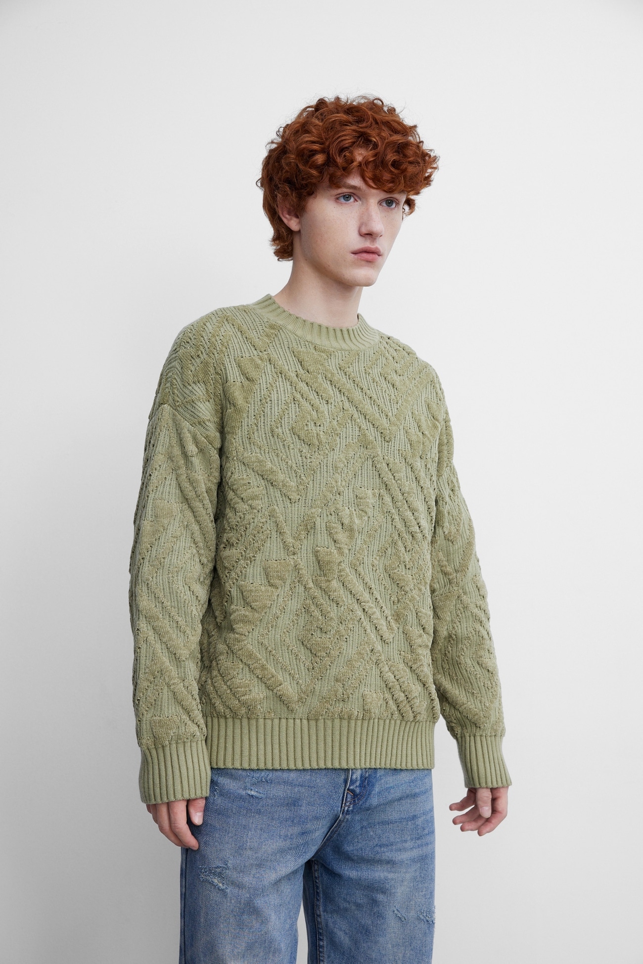 秋 冬 メンズ ファッション ジャカード ラウンドネック カップル セーター ニット Tシャツ グリーン XS S M L トップス Tシャツ シャツ ニットソー 袖あり 長袖 きれいめ シンプル