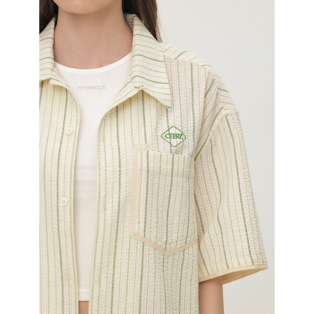 CITYBREEZE シーサッカーストライプショートスリーブシャツグリーン