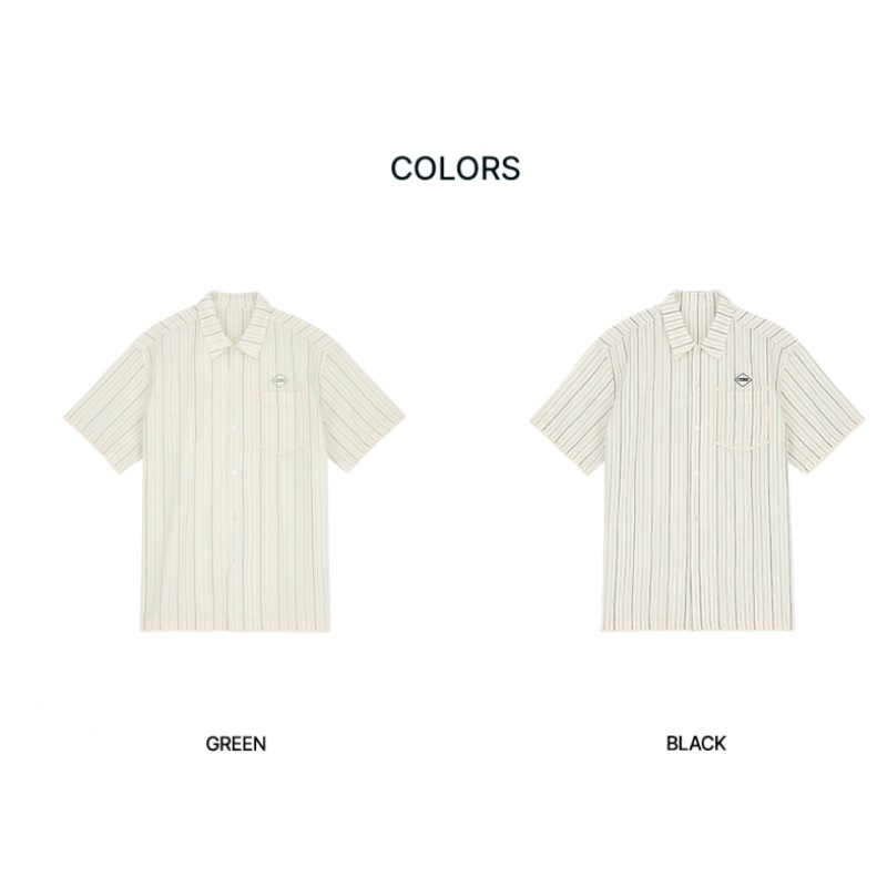 CITYBREEZE シーサッカーストライプショートスリーブシャツグリーン