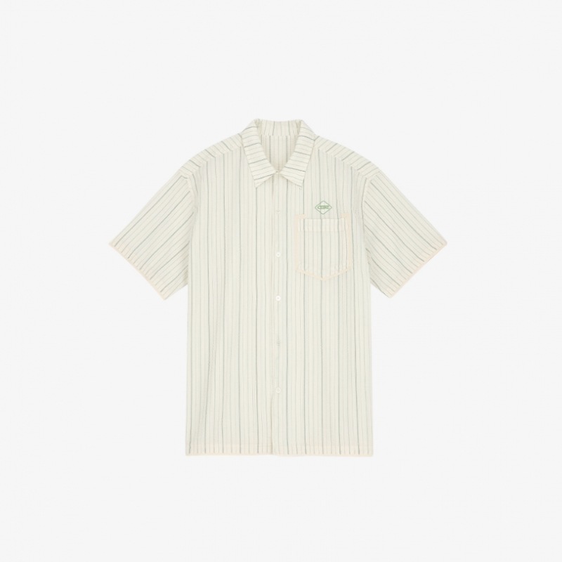 CITYBREEZE シーサッカーストライプショートスリーブシャツグリーン