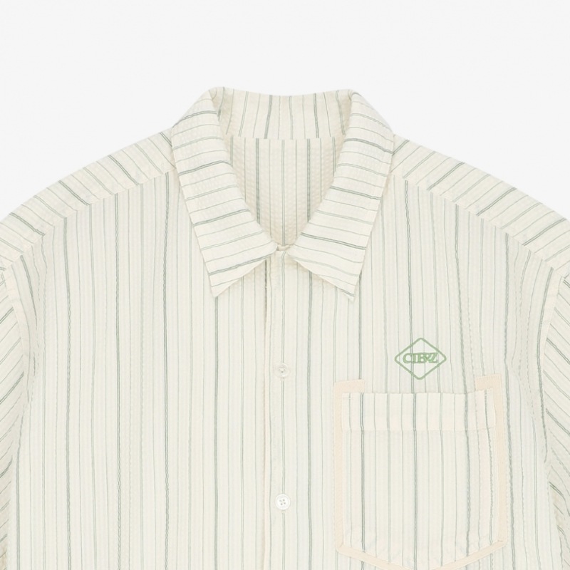 CITYBREEZE シーサッカーストライプショートスリーブシャツグリーン