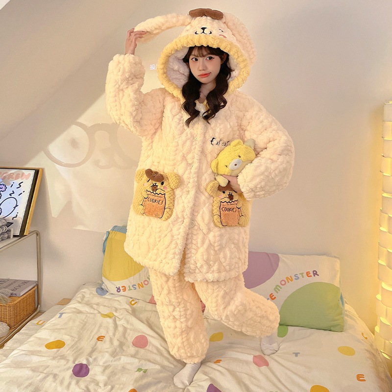 珊瑚の綿の女の秋と冬のバスローブの可愛さと綿のフランネルのパジャマのジ/ 珊瑚の綿の女の秋と冬のバスローブの可愛さと綿の