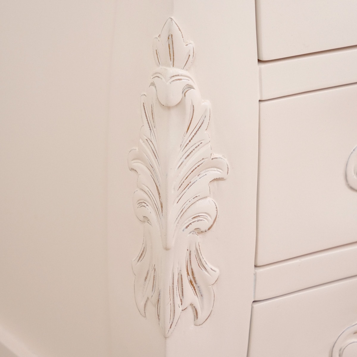 チェスト 4段 コモ キャビネット 手彫り ロココ調 猫脚 収納 家具 天然木 完成品 リビングボード サイドキャビネット 木製 引き出し ホワイト ブラウン