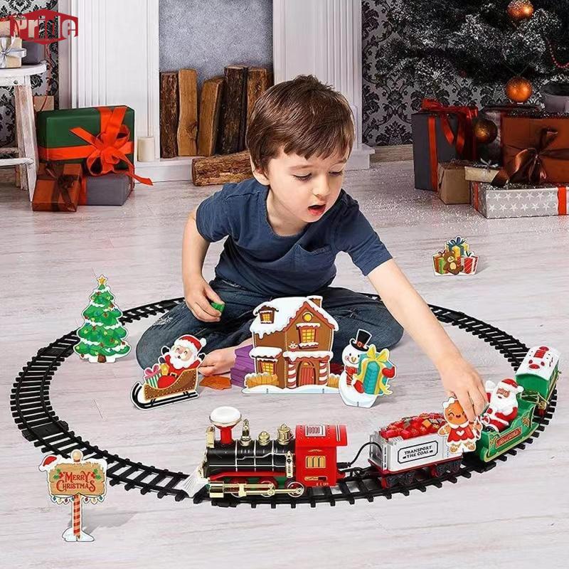 大ヒット クリスマストレイン電気玩具クリスマスツリーデコレーショントレイントラックフレーム鉄道車両サウンド＆ライトレールカークリスマスギフト