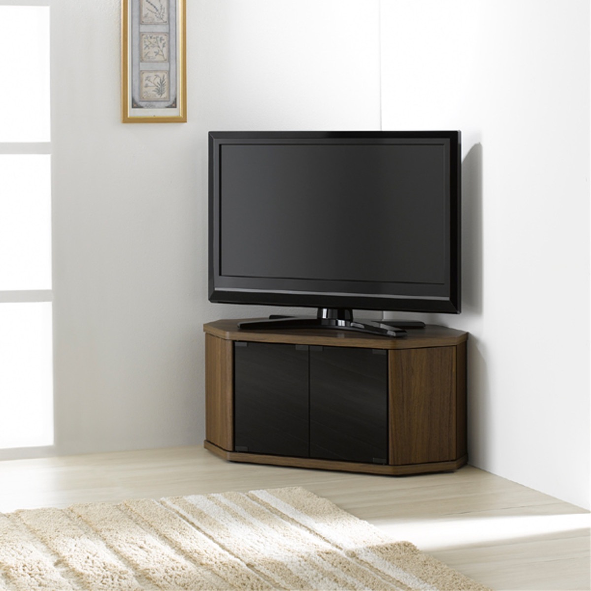 テレビ台 コーナー型 ローボード 木目調 スモークガラス 幅79cm テレビボード TV台 TVラック TVボード テレビラック 省スペース ガラス扉 コーナーテレビ台 AVラック リビング収納