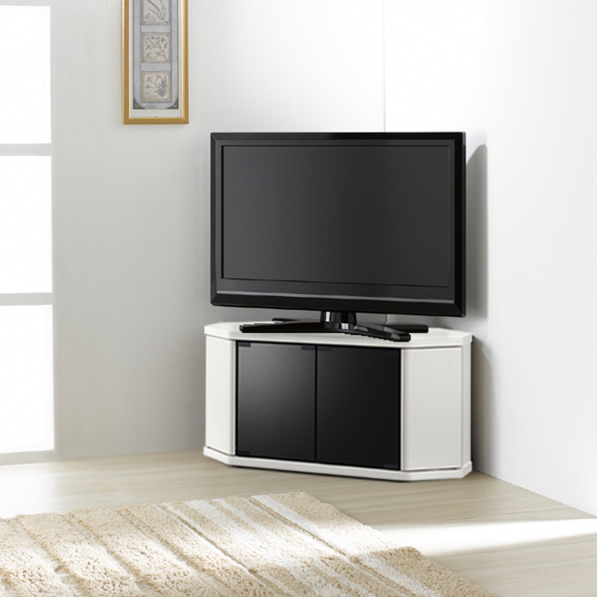 テレビ台 コーナー型 ローボード 木目調 スモークガラス 幅79cm テレビボード TV台 TVラック TVボード テレビラック 省スペース ガラス扉 コーナーテレビ台 AVラック リビング収納