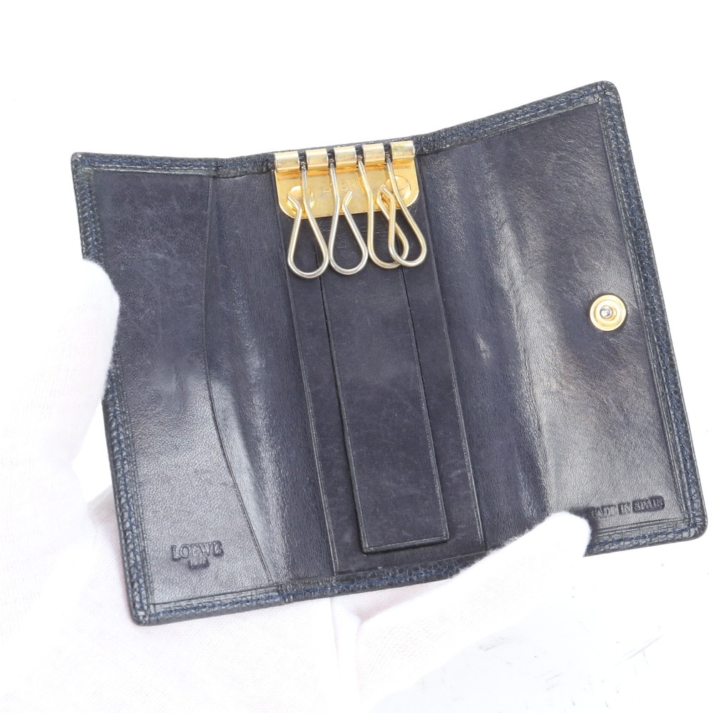 美品 アナグラム ゴールド 金具 レザー キーケース 4連 6連 キーリング 本革 ネイビー 紺 メンズ レディース EUM CP19-10 中古 美品 アナグラム ゴールド 金具 レザー キーケース 4連 6連 キーリング 本革 ネイビー 紺 メンズ レディース EUM CP19-10 中古