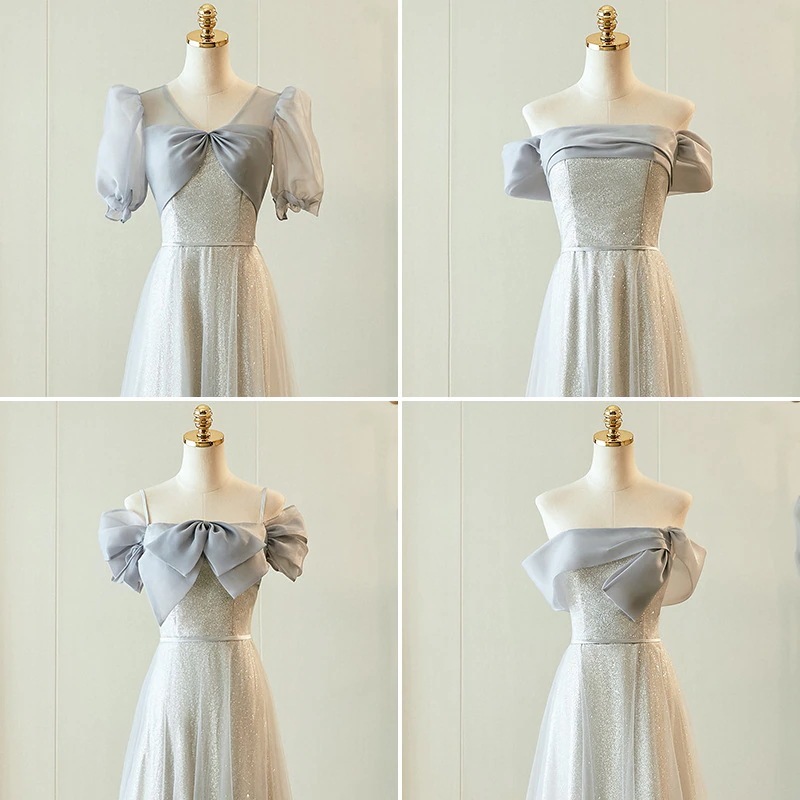 2024新作 グレーの新春春冬春シニアセンスのドレスのウェディングドレス