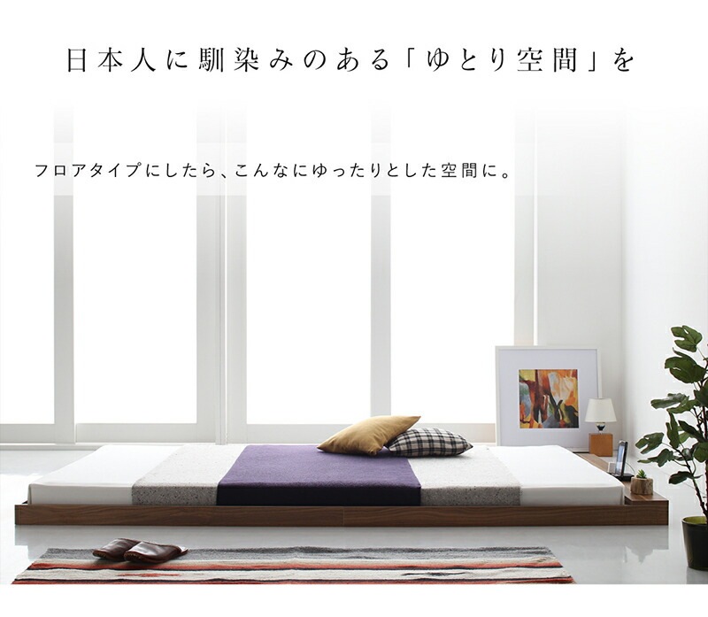 [組立設置付]コンセント付き ロースタイルフロアベッド [スカイラインベータ] [ベッドフレームのみマットレスなし] セミダブル [フレーム色]ウォルナットブラウン