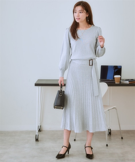 ロング・マキシ丈/半袖 パフ袖プリーツニットワンピース 乾燥機OK・ウォッシャブル・静電防止・毛玉になりにくい・UVカット 大きいサイズ有 ロング・マキシ丈/半袖 パフ袖プリーツニットワンピース 乾燥機OK・ウォッシャブル・静電防止・毛玉になりにくい・UVカット 大きいサイズ有