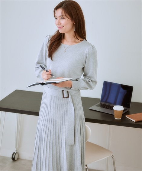 ロング・マキシ丈/半袖 パフ袖プリーツニットワンピース 乾燥機OK・ウォッシャブル・静電防止・毛玉になりにくい・UVカット 大きいサイズ有 ロング・マキシ丈/半袖 パフ袖プリーツニットワンピース 乾燥機OK・ウォッシャブル・静電防止・毛玉になりにくい・UVカット 大きいサイズ有