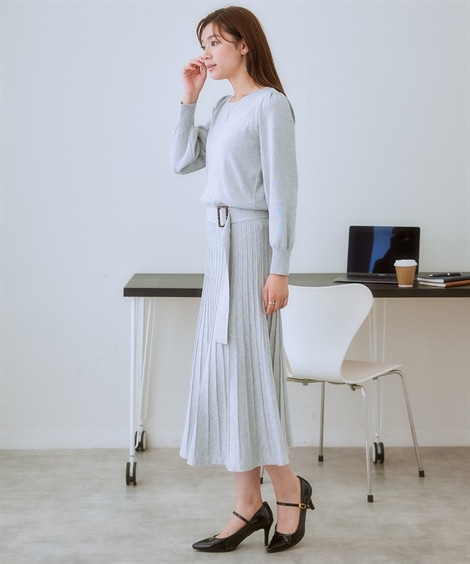 ロング・マキシ丈/半袖 パフ袖プリーツニットワンピース 乾燥機OK・ウォッシャブル・静電防止・毛玉になりにくい・UVカット 大きいサイズ有 ロング・マキシ丈/半袖 パフ袖プリーツニットワンピース 乾燥機OK・ウォッシャブル・静電防止・毛玉になりにくい・UVカット 大きいサイズ有