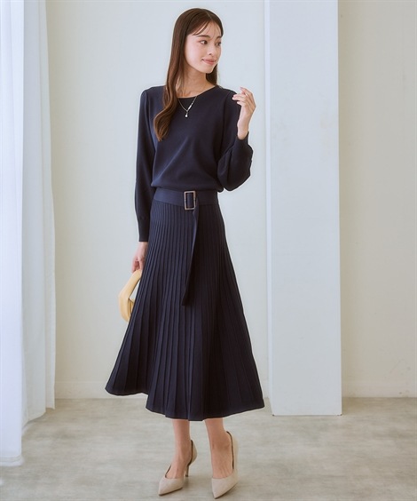 ロング・マキシ丈/半袖 パフ袖プリーツニットワンピース 乾燥機OK・ウォッシャブル・静電防止・毛玉になりにくい・UVカット 大きいサイズ有 ロング・マキシ丈/半袖 パフ袖プリーツニットワンピース 乾燥機OK・ウォッシャブル・静電防止・毛玉になりにくい・UVカット 大きいサイズ有