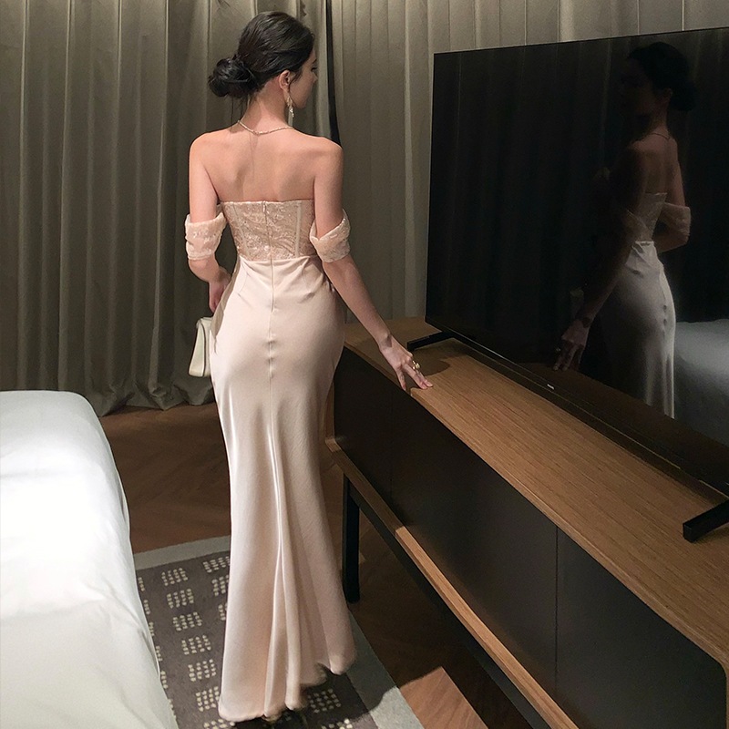 セクシーなフィッシュボーンブトップドレスレディース秋冬気質誕生日パーティーイブニングドレスヒップカバーロングスカート セクシーなフィッシュボーンブトップドレスレディース秋冬気質誕生日パーティーイブニングドレスヒップカバーロングスカート