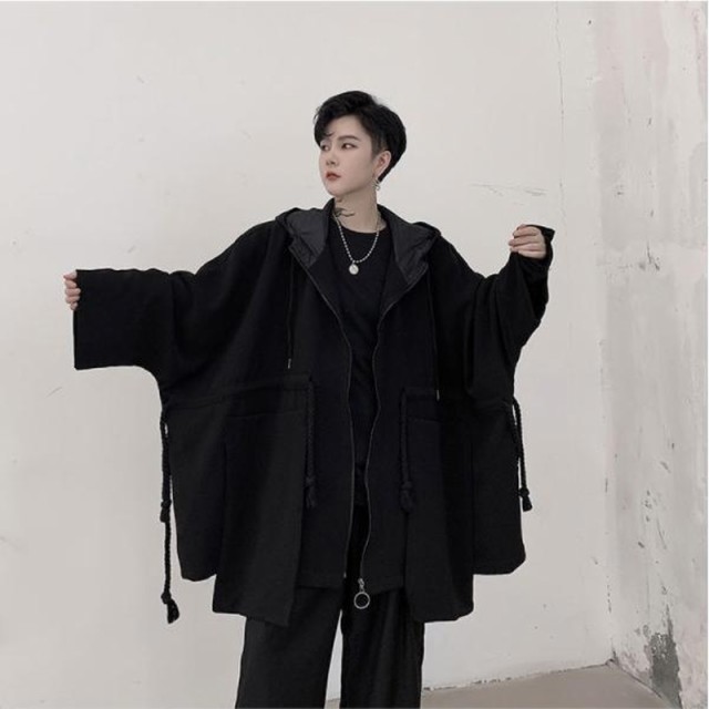秋冬 ビッグシルエット ブラック メンズ かっこいい アウター 病みかわいい ジャケット フード付き