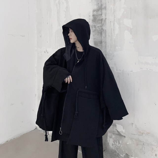 秋冬 ビッグシルエット ブラック メンズ かっこいい アウター 病みかわいい ジャケット フード付き