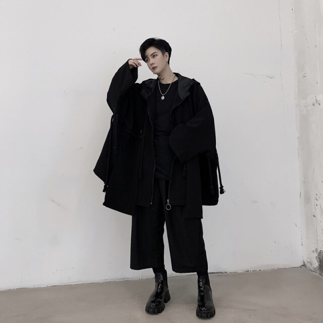 秋冬 ビッグシルエット ブラック メンズ かっこいい アウター 病みかわいい ジャケット フード付き