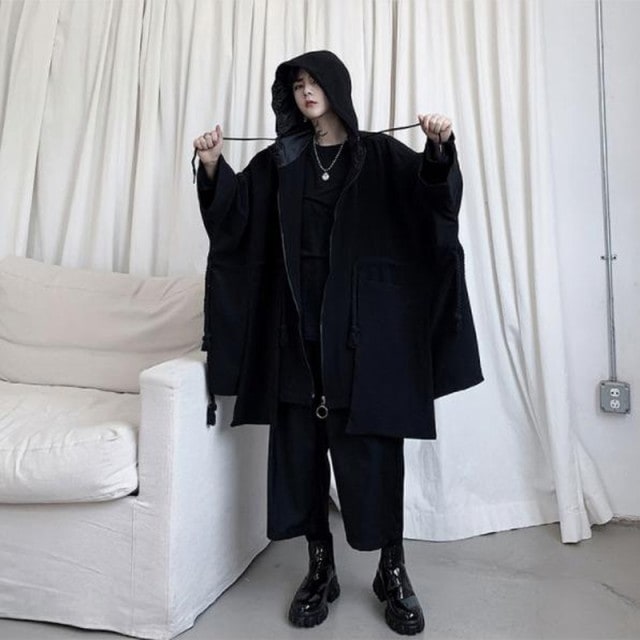 秋冬 ビッグシルエット ブラック メンズ かっこいい アウター 病みかわいい ジャケット フード付き