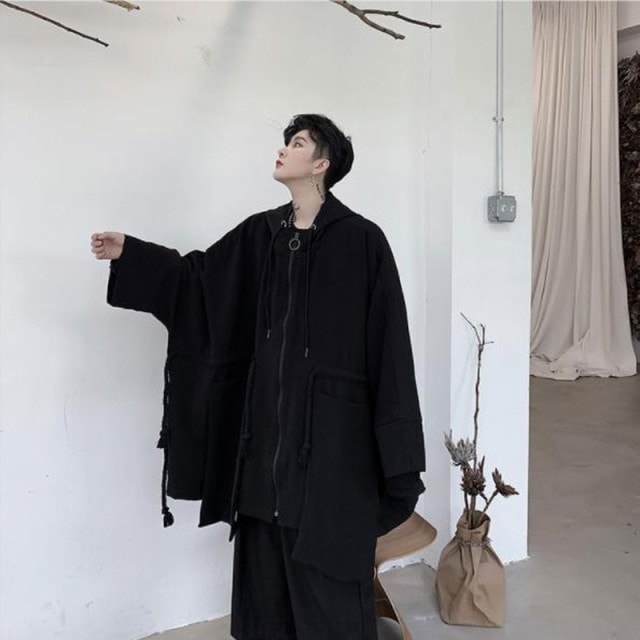 秋冬 ビッグシルエット ブラック メンズ かっこいい アウター 病みかわいい ジャケット フード付き