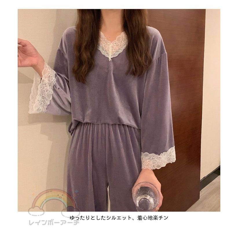 ウェア 上下セット レディース 部屋着 長袖 セットアップ レース付き ベロア ストレッチ パジャマ Vネック 厚手 ゆったり 可愛い 部屋着 ナイトウェア ウェア 上下セット レディース 部屋着 長袖 セットアップ レース付き ベロア ストレッチ パジャマ Vネック 厚手 ゆったり 可愛い 部屋着 ナイトウェア