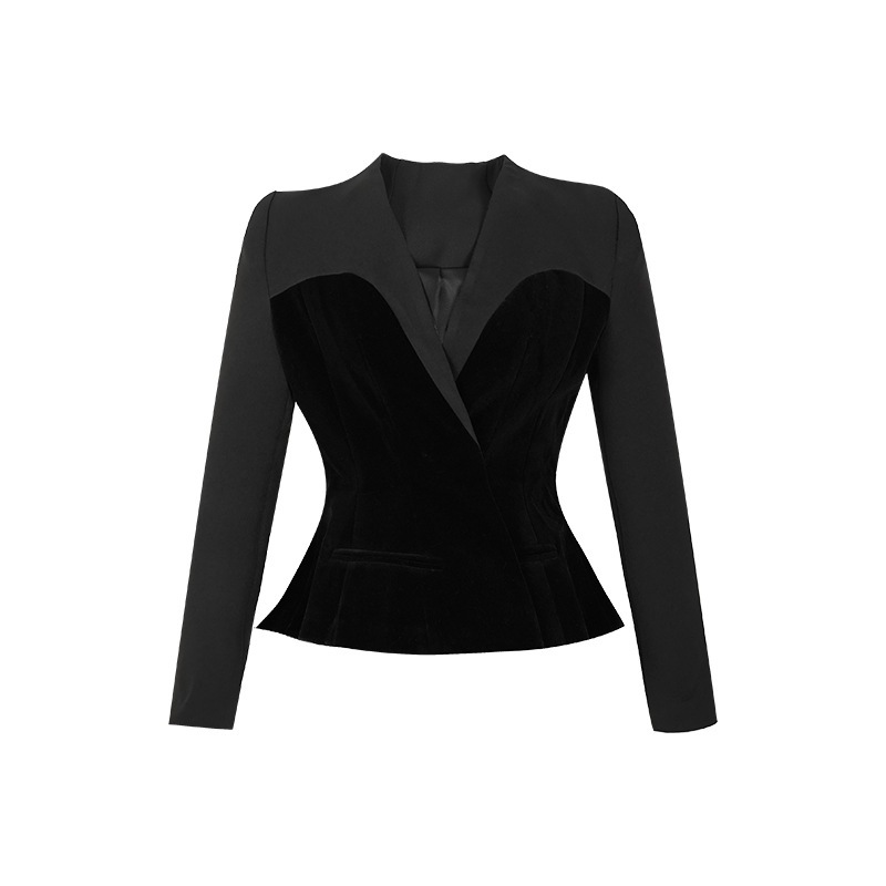 2024秋服新作婦人服フレンチ気質デザイン感フリルウエスト収納トップス100着ベルベットブラウス9723