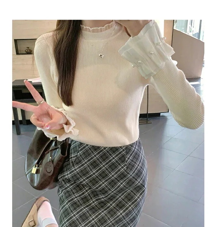 パール付き 袖フレア トップス リブニット レース 長袖 ゆったり 楽ちん カジュアル あったか 暖か レディースファッション 代 30代 40代 50代 60代 ワンピスター 31 パール付き 袖フレア トップス リブニット レース 長袖 ゆったり 楽ちん カジュアル あったか 暖か レディースファッション 代 30代 40代 50代 60代 ワンピスター 31