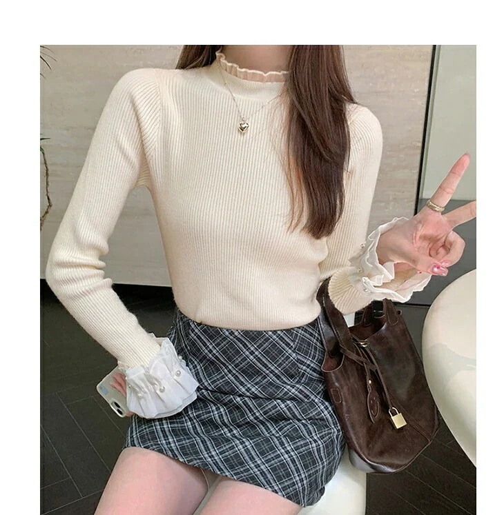 パール付き 袖フレア トップス リブニット レース 長袖 ゆったり 楽ちん カジュアル あったか 暖か レディースファッション 代 30代 40代 50代 60代 ワンピスター 31 パール付き 袖フレア トップス リブニット レース 長袖 ゆったり 楽ちん カジュアル あったか 暖か レディースファッション 代 30代 40代 50代 60代 ワンピスター 31