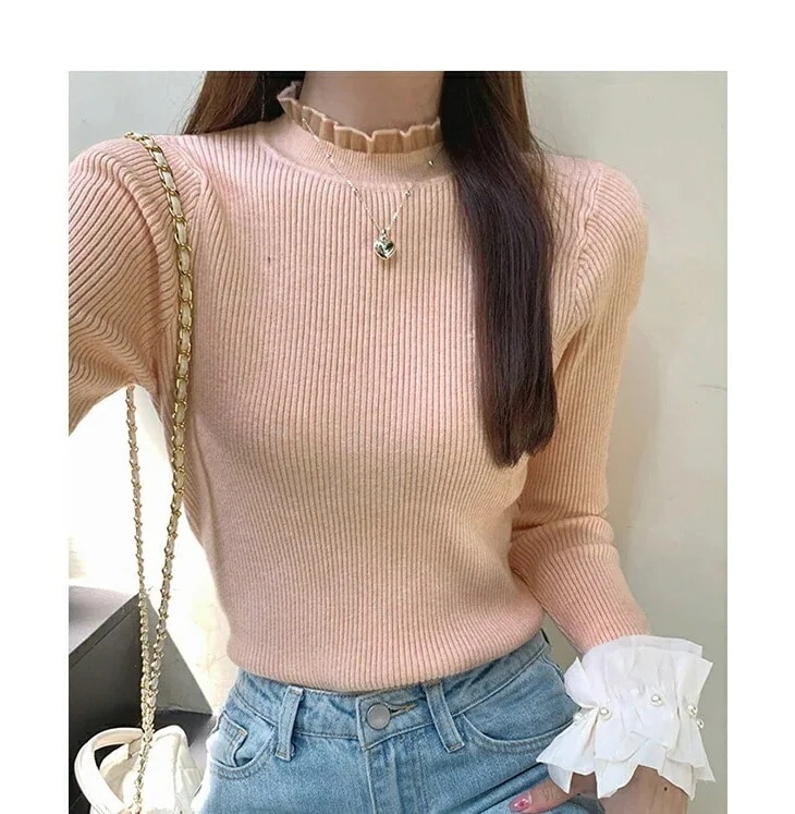 パール付き 袖フレア トップス リブニット レース 長袖 ゆったり 楽ちん カジュアル あったか 暖か レディースファッション 代 30代 40代 50代 60代 ワンピスター 31 パール付き 袖フレア トップス リブニット レース 長袖 ゆったり 楽ちん カジュアル あったか 暖か レディースファッション 代 30代 40代 50代 60代 ワンピスター 31