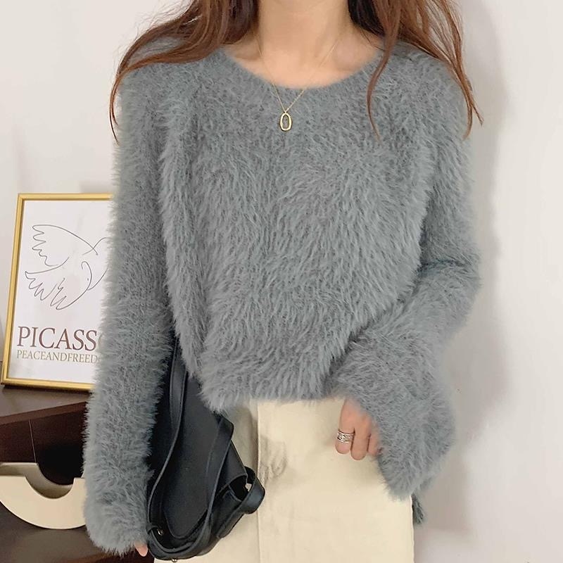 シャギーニット シャギートップス キャメル グレー ほわほわ ふわふわ プルオーバー 長袖 ルーズ 韓国 レディース かわいい 可愛い 大人可愛い 大人女子 きれいめ