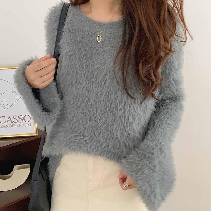 シャギーニット シャギートップス キャメル グレー ほわほわ ふわふわ プルオーバー 長袖 ルーズ 韓国 レディース かわいい 可愛い 大人可愛い 大人女子 きれいめ