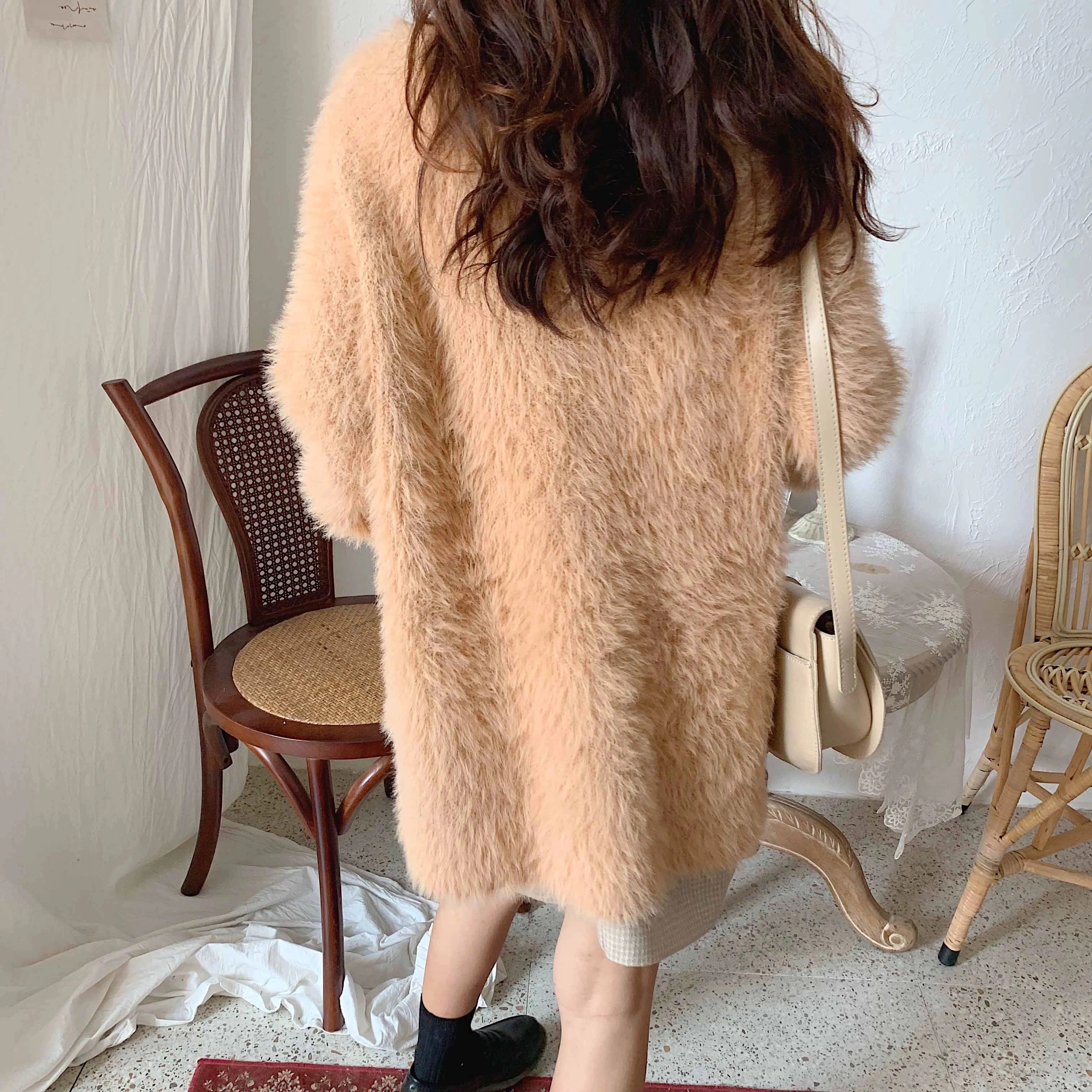 シャギーニット シャギートップス キャメル グレー ほわほわ ふわふわ プルオーバー 長袖 ルーズ 韓国 レディース かわいい 可愛い 大人可愛い 大人女子 きれいめ